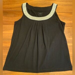 Talbots Black Top with Ivory Beaded neck, sz M, EUC,